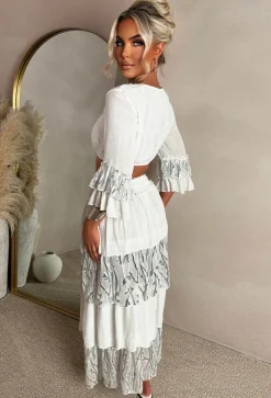 Bahama Breeze White Embroidered Boho Maxi Skirt Co-Ord