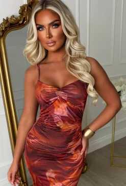 Bali Bliss Multi Marble Ruched Bust Cami Midi Dress