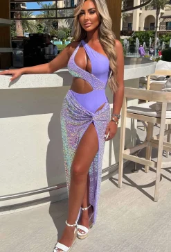 Bali Queen Lilac Full Sequin Knot Detail Maxi Skirt Cover Up