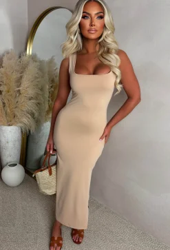 Basically Be Mine Mocha Square Neck Bodycon Dress