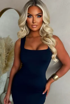 Basically Be Mine Navy Square Neck Bodycon Dress