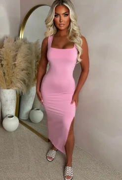 Basically Be Mine Pink Square Neck Bodycon Dress