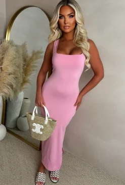 Basically Be Mine Pink Square Neck Bodycon Dress
