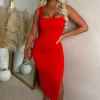 Basically Be Mine Red Square Neck Bodycon Dress