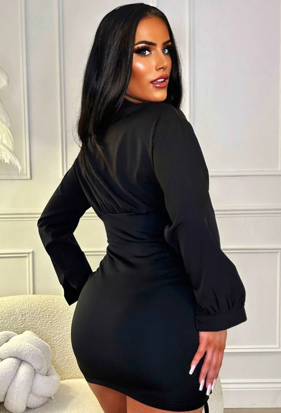 Be Your Baby Black Ruched Skirt Shirt Dress