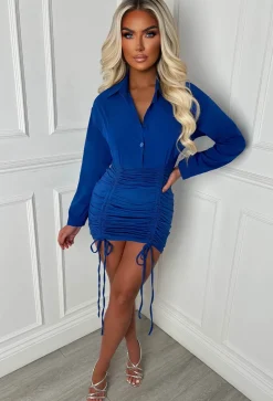 Be Your Baby Cobalt Ruched Skirt Shirt Dress