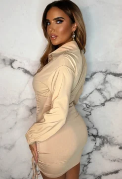 Be Your Baby Nude Ruched Skirt Shirt Dress