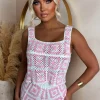 Beachy Vibes Pink Flower Crochet Crop Top