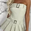 Belted Babe Stone Bandeau Stretch Pleated Skort Playsuit