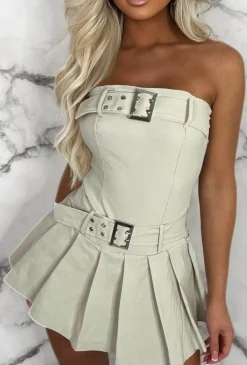 Belted Babe Stone Bandeau Stretch Pleated Skort Playsuit