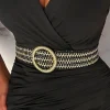 Belted Glam Black Gold Detail Stretch Raffia Belt