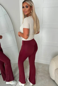 Better Shape Up Burgundy Ruched Flared Leggings