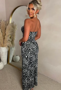 Beverly Babe Black Zebra Bandeau Maxi Dress