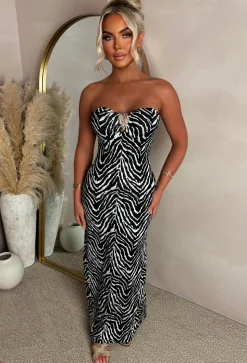 Beverly Babe Black Zebra Bandeau Maxi Dress