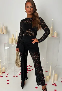 Blair Babe Black Sash Front Lace Jumpsuit