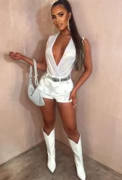Blazing Star White Stretch Star Denim Shorts