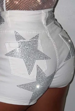 Blazing Star White Stretch Star Denim Shorts