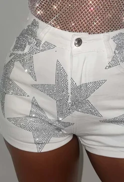 Blazing Star White Stretch Star Denim Shorts
