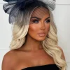 Blooming Romance Navy Net Floral Detail Fascinator