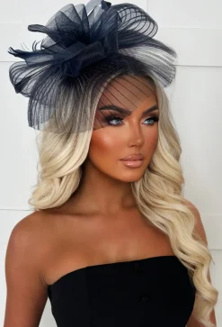 Blooming Romance Navy Net Floral Detail Fascinator