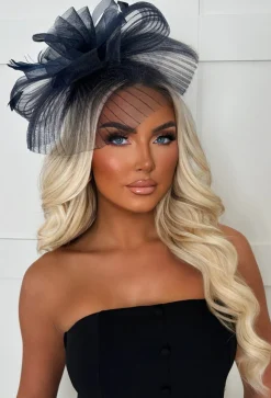 Blooming Romance Navy Net Floral Detail Fascinator