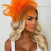 Blooming Romance Orange Net Floral Detail Fascinator