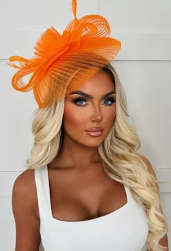 Blooming Romance Orange Net Floral Detail Fascinator