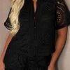 Bohemian Bliss Black Crochet Shirt And Shorts Co-Ord Set