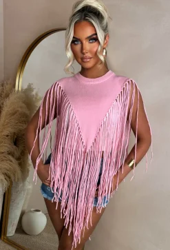 Boho Baddie Pink Tassel Jumper