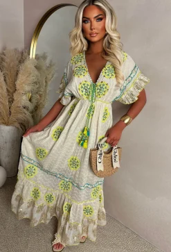 Boho Beautiful Multi Embroidered Boho Maxi Dress