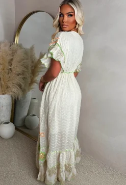 Boho Beautiful Orange Embroidered Boho Maxi Dress