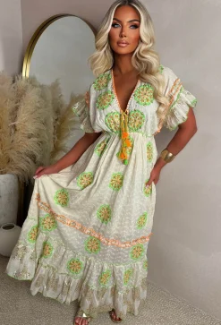 Boho Beautiful Orange Embroidered Boho Maxi Dress