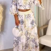 Boho Illusion Light Blue Boho Drawstring Elasticated Maxi Skirt