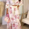 Boho Illusion Pink Boho Drawstring Elasticated Maxi Skirt
