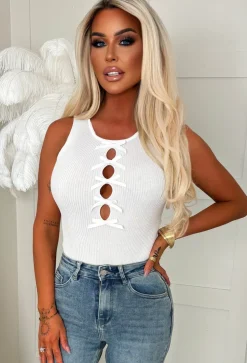 Boudoir Bliss White Bow Detail Knitted Bodysuit