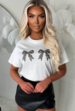 Bow Bye White Leopard Bow T-Shirt