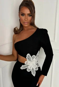 Bradshaw Black Side Cut Out Long Sleeve Flower Sequin Dress