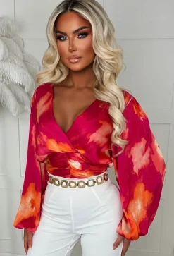 Briella Pink V-Neck Ruched Blouse