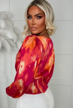 Briella Pink V-Neck Ruched Blouse