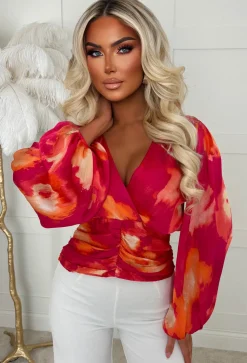 Briella Pink V-Neck Ruched Blouse