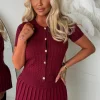 Brienne Burgundy Cable Knitted Gold Button Jumper