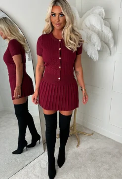 Brienne Burgundy Cable Knitted Gold Button Jumper