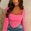 Bryony Hot Pink Long Sleeve Stretch Corset Top