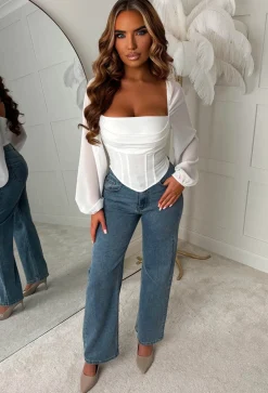 Bryony White Long Sleeve Stretch Corset Top