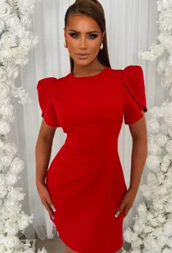 Buttoned Beauty Red Bow Back Mini Dress
