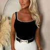 Call It Love Black Rib Knit Contrast Bodysuit
