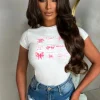 Call Me Sweet White Blush Bow Print Fitted T-Shirt