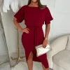 Came Here For Love Burgundy Belted Wrap Front Midi Dress