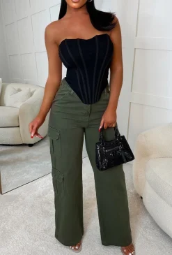 Cargo Revolution Khaki Cargo Wide Leg Stretch Trousers