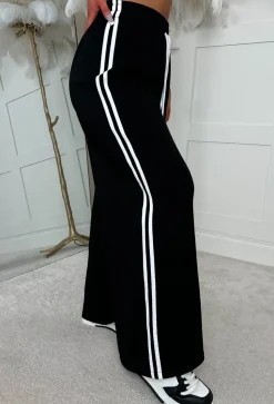 Casual Feelings Black Side Stripe Wide Leg Joggers